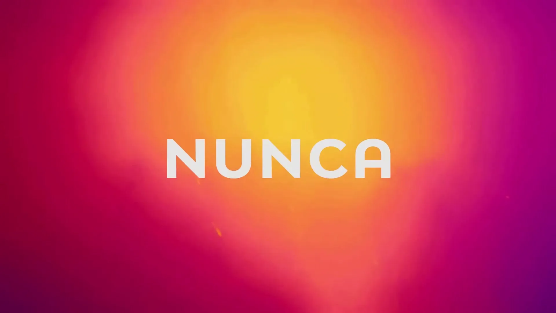 The word "NUNCA" is displayed in white text against a vibrant, abstract background of swirling orange, pink, and purple colors.