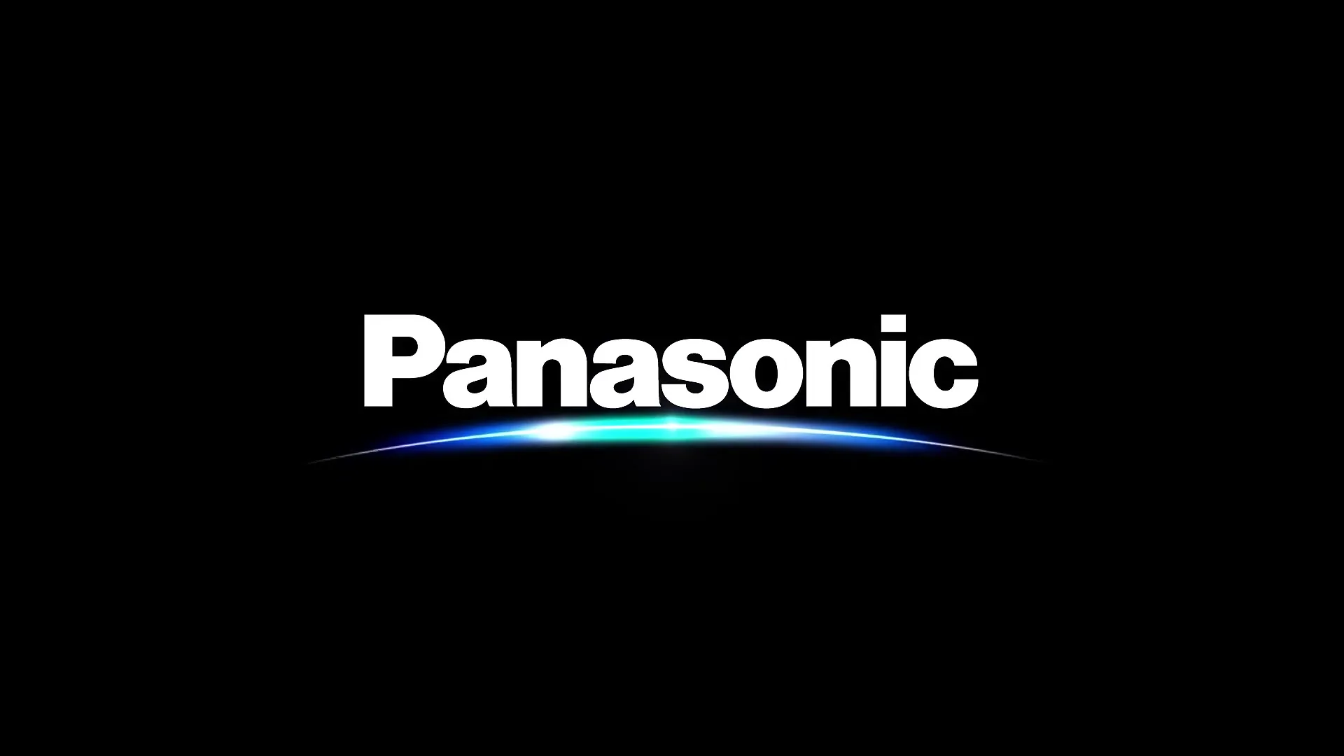 The Panasonic logo appears in white text on a black background, with a blue and teal light streak passing underneath it.
