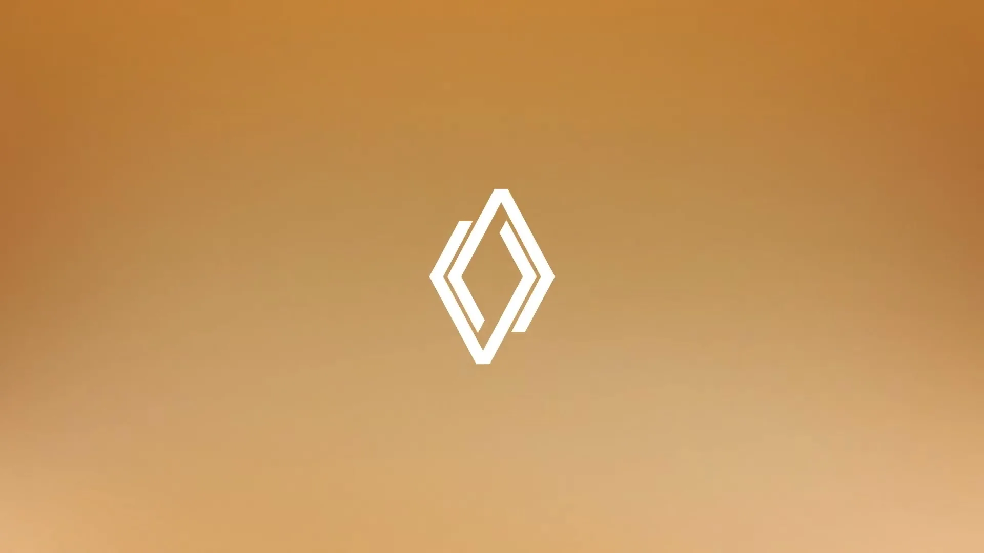 The Renault logo, a white diamond shape, appears and expands on a warm, gradient orange background.