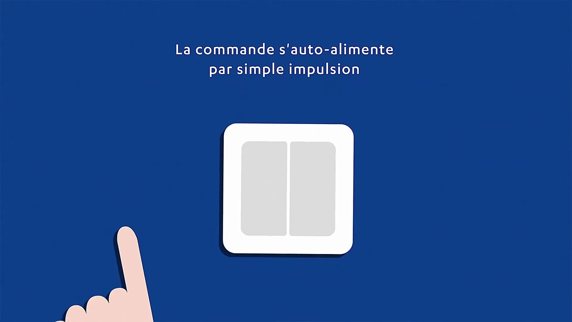 A cartoon hand presses a light switch, which then emits a wireless signal, all against a blue background with text.