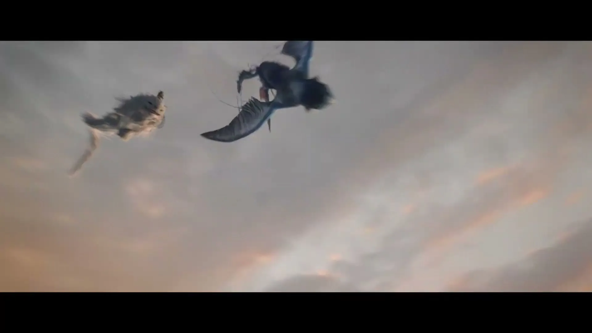 A young woman in tribal attire and face paint rides a flying creature, looking down at a power plant by the sea.