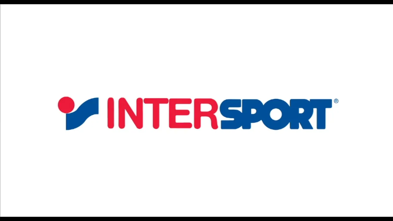 The Intersport logo, featuring red and blue text with a red dot, is displayed prominently against a clean white background.