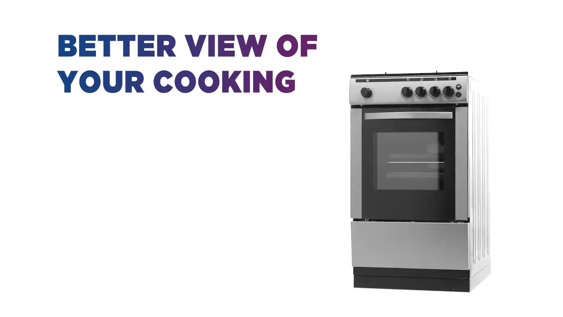 A silver cooker is shown on a white background with text "BETTER VIEW OF YOUR COOKING" appearing on screen.