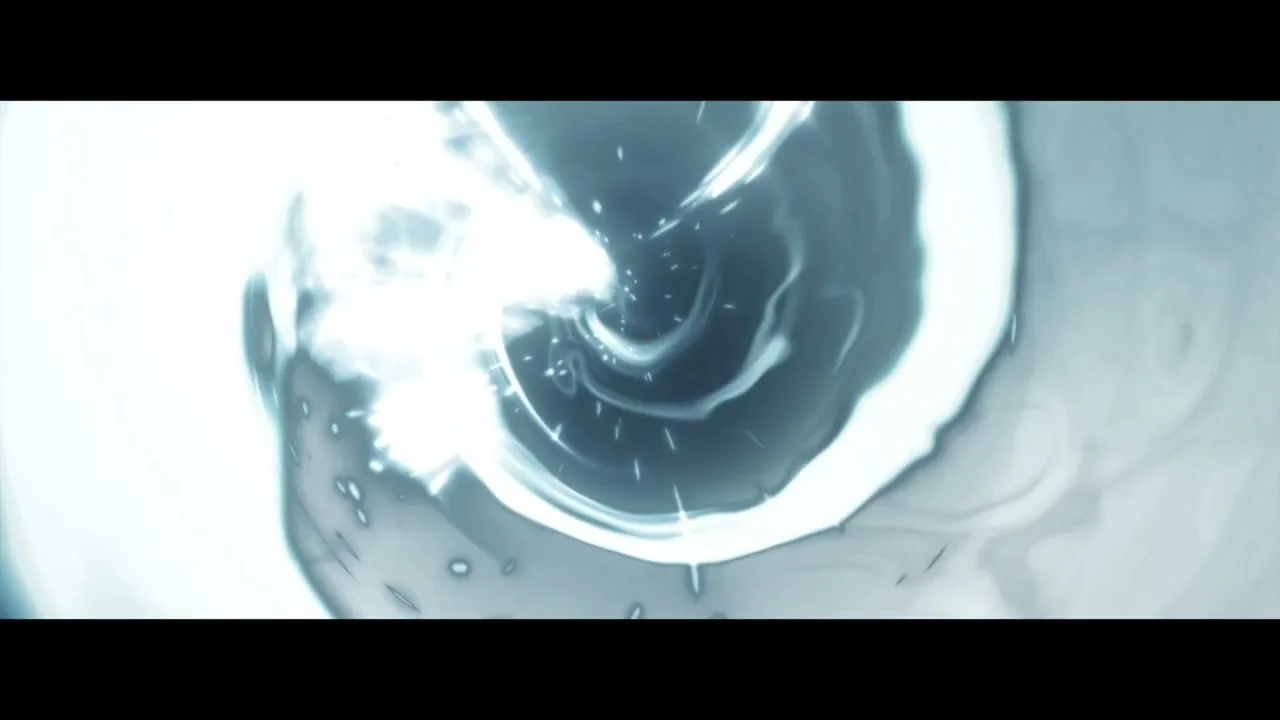A bright light forms a swirling vortex, which then resolves into the Ubisoft logo and wordmark against a white background.