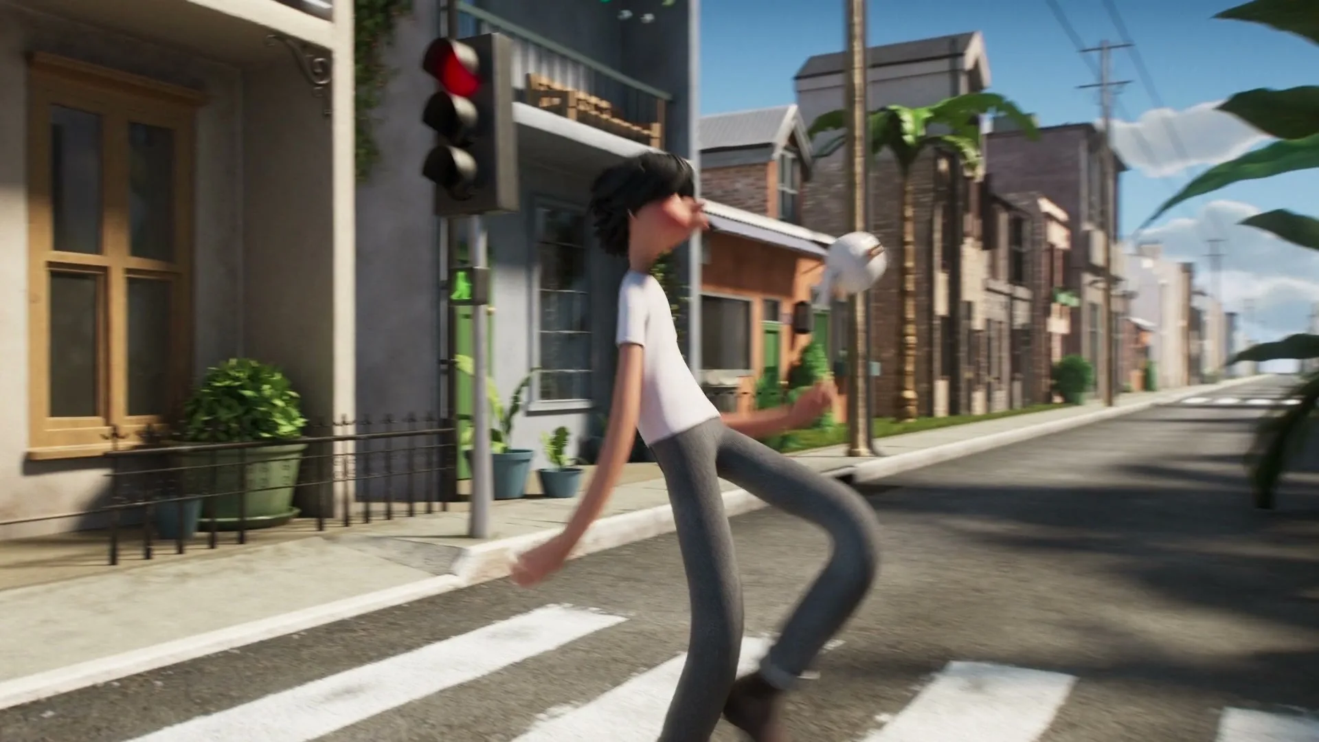 A young boy wakes up, gets dressed, and walks out of his house, then he is transported to a magical forest with a floating white creature.