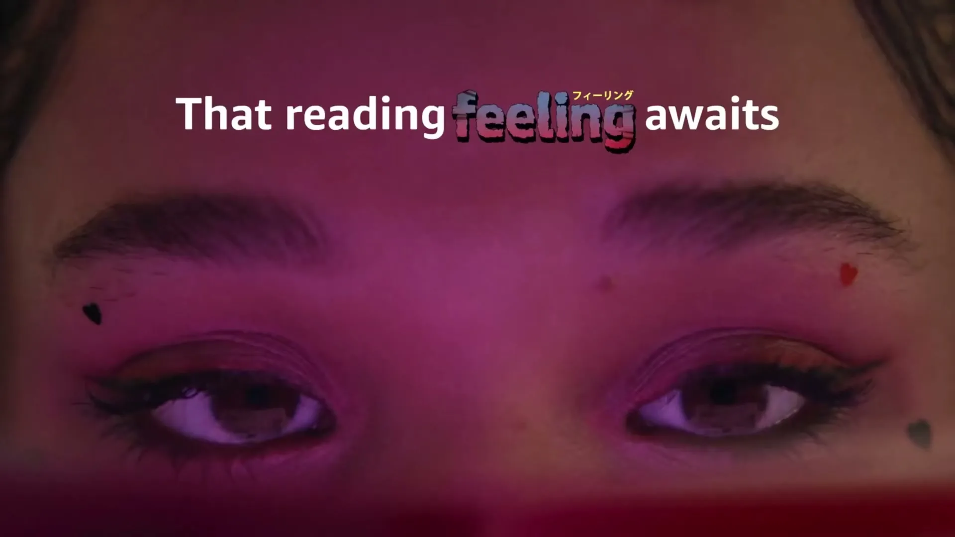 A young person's eyes are shown in a closeup, with graphic text overlayed on a purple background.