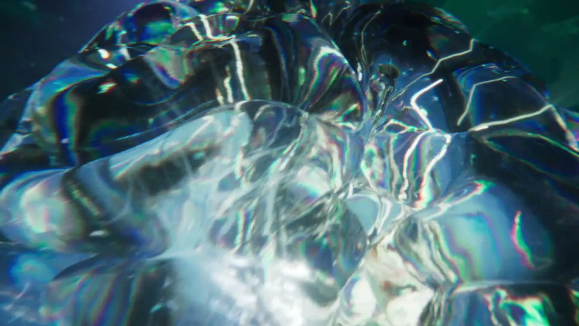 A CG brain made of iridescent liquid and light pulses forms and then explodes into a bright light, against a dark, cosmic background.