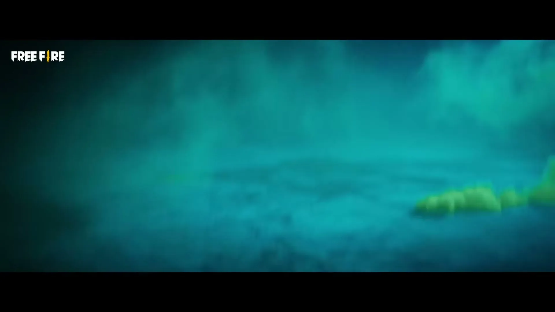 A wide shot shows a blurry, teal-colored virtual landscape with some yellow elements on the right, as the camera moves forward.