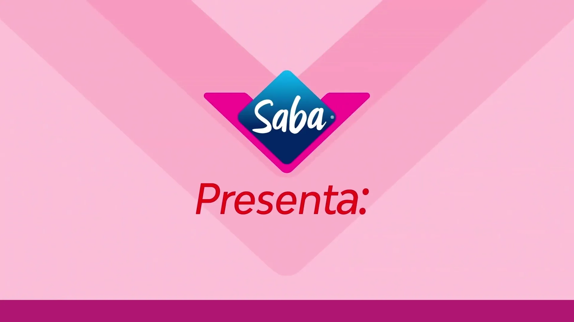 The Saba logo, a blue diamond inside a pink triangle, appears on a pink background with the word "Presenta:" in red text.
