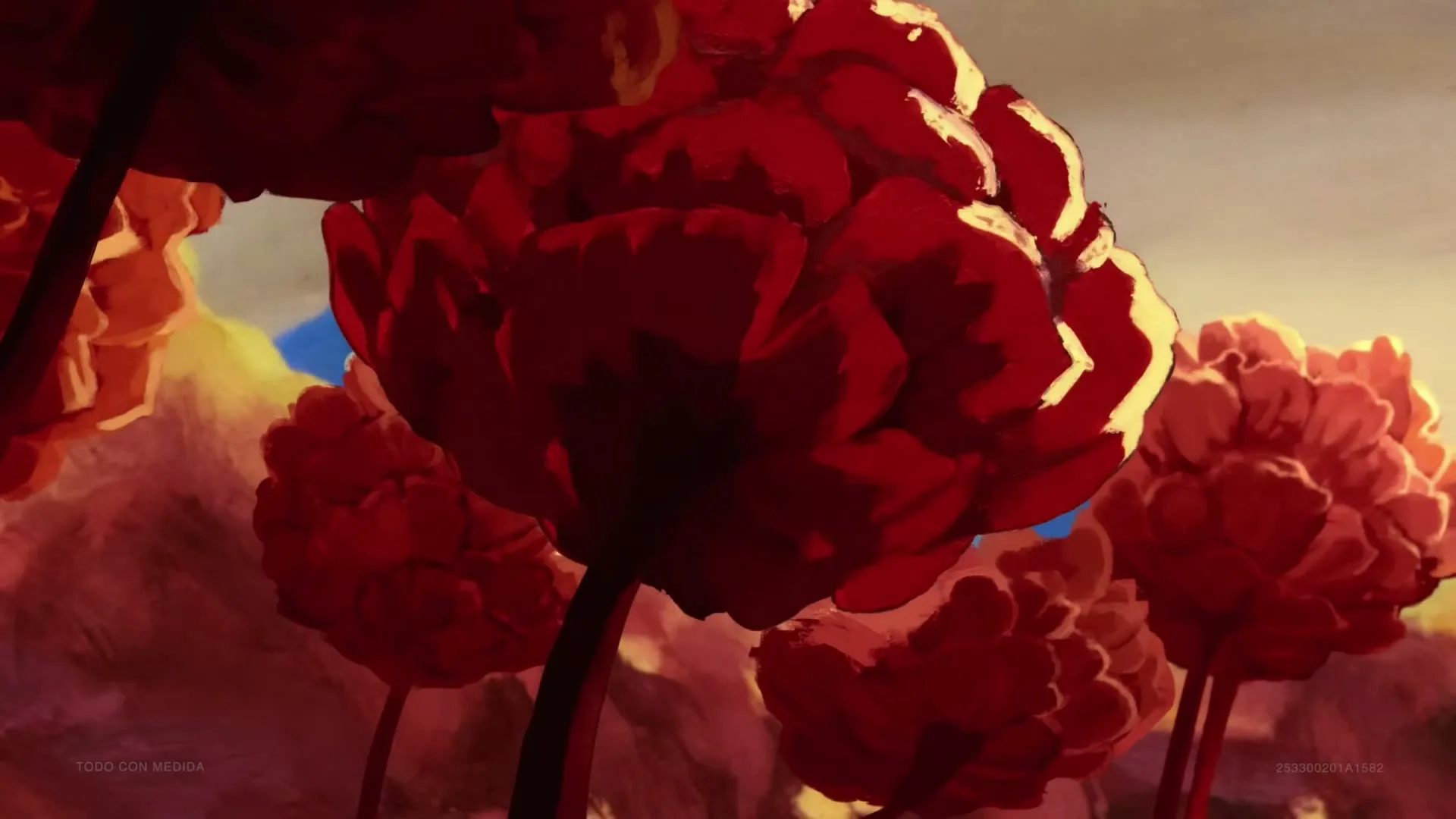 A stylized animation shows a field of large red flowers, with the brand name "Victoria" appearing over the central flower.