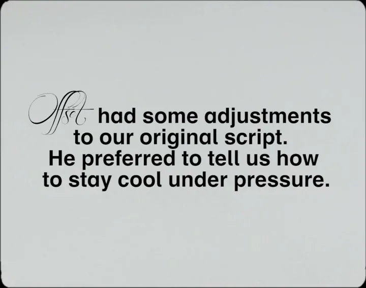 A white screen displays black text, with the word "Offset" in a decorative script, explaining a change in the original script.