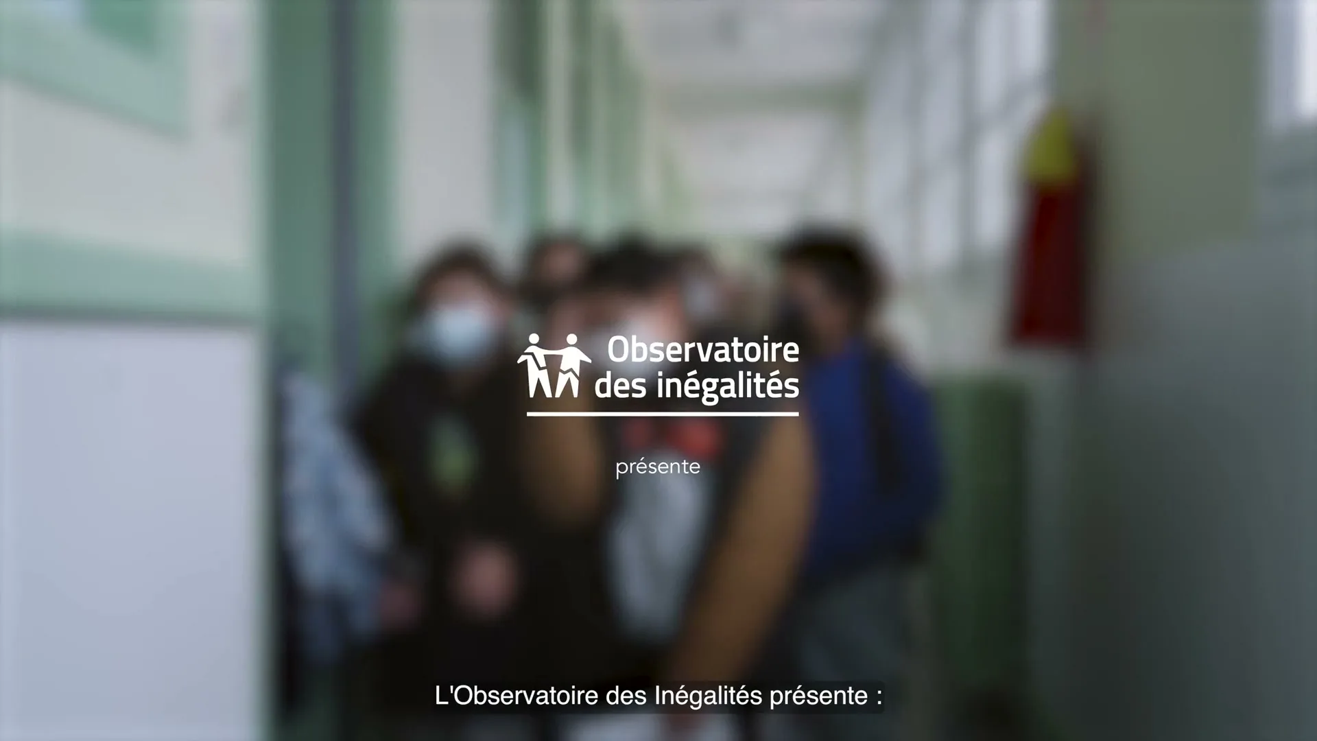 A group of diverse students, some wearing face masks, walk down a school hallway, carrying backpacks and books, as text overlays appear on screen.