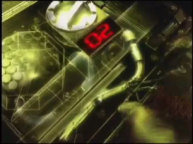 A man's face is overlaid with green digital graphics and text, with a red digital timer counting down from 03.