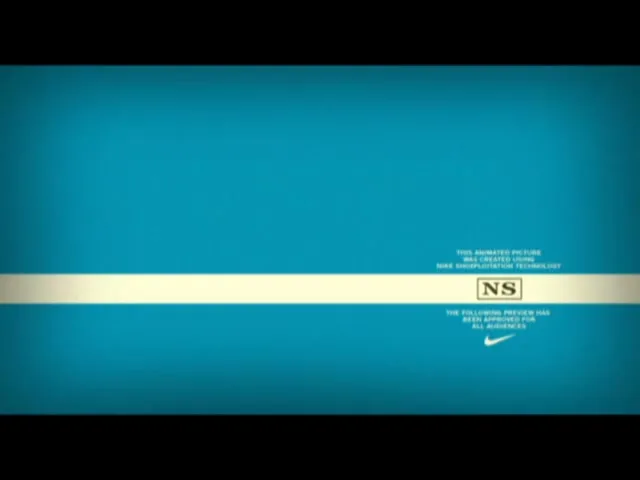 A blue screen with a horizontal cream stripe displays text about Nike Shoxploitation Technology and a preview disclaimer.
