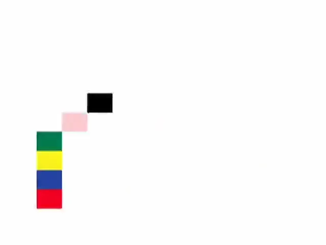 Colorful blocks assemble into a vertical stack, then disperse and reform to spell out "adicolor" on a white background.