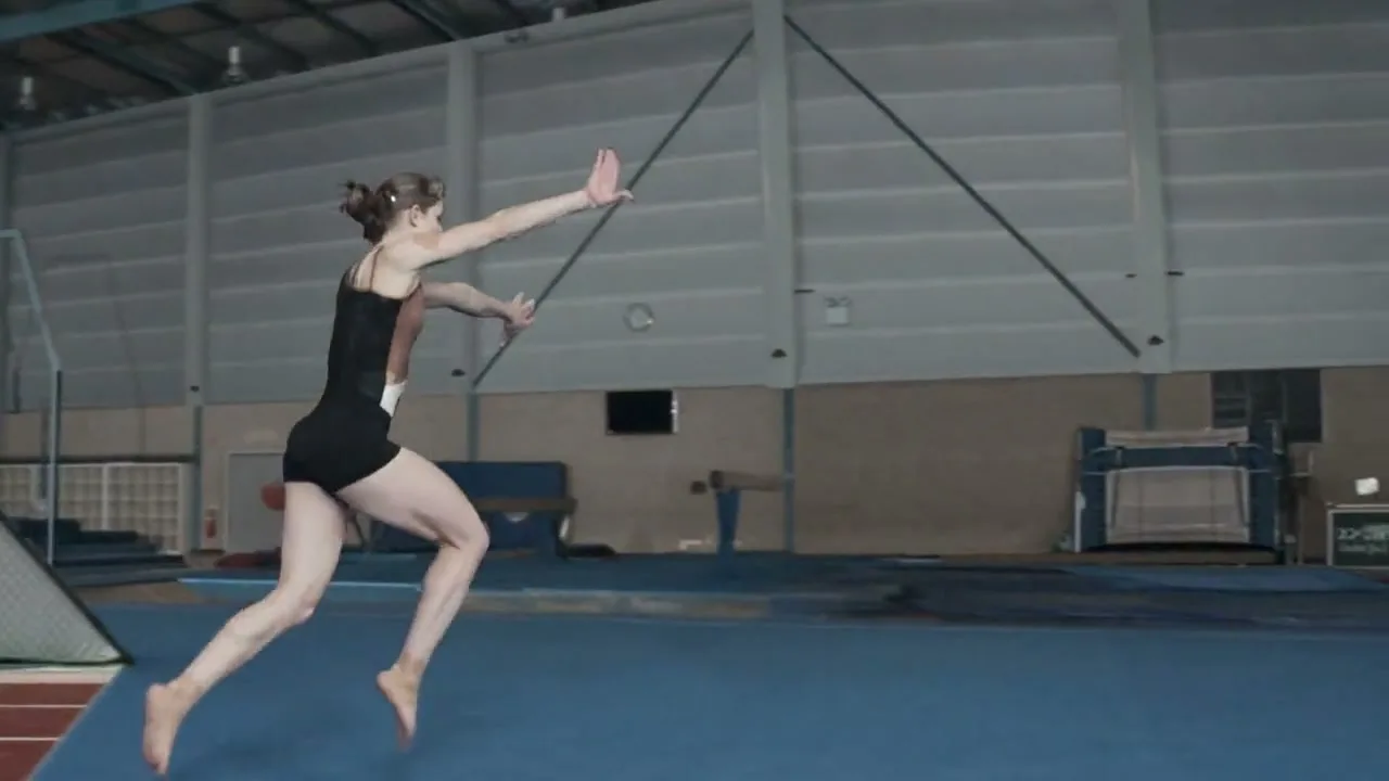 A montage of athletes training and competing in various sports, including martial arts, basketball, hurdles, gymnastics, and diving, in different indoor and outdoor settings.