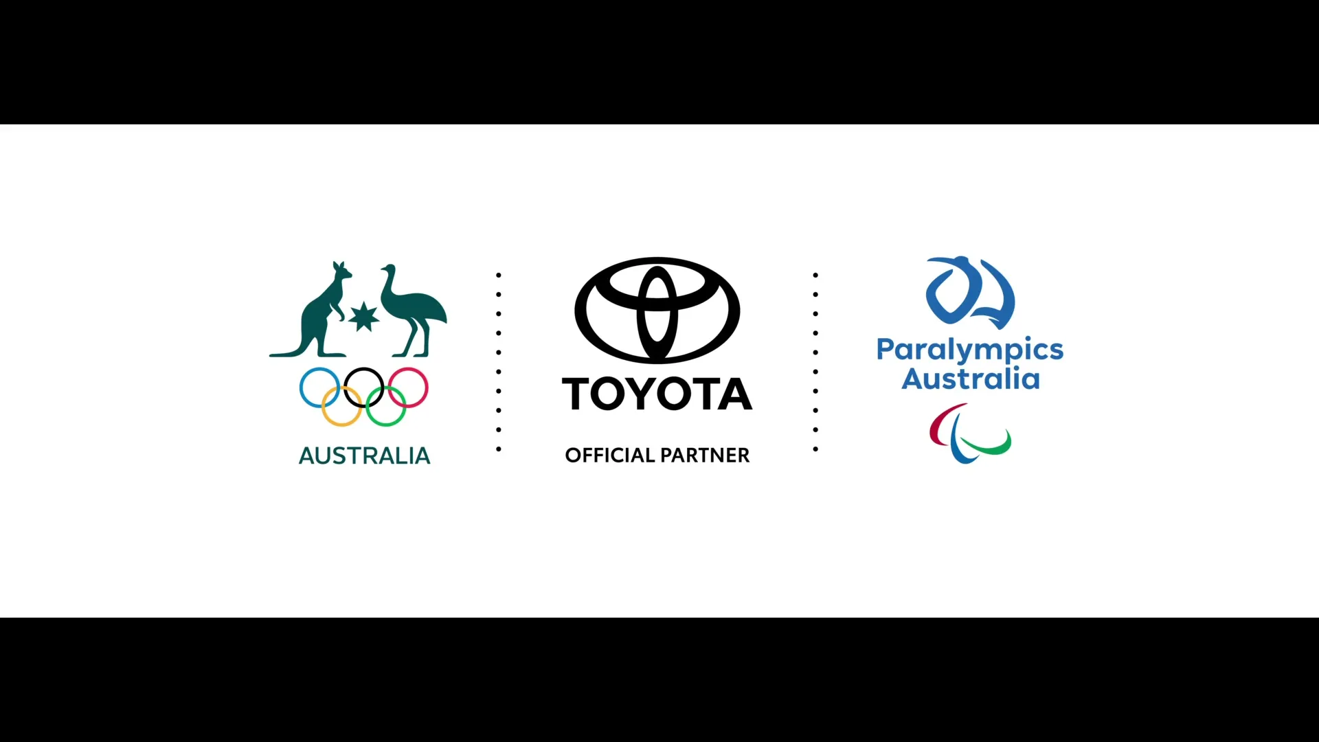 The Toyota logo is centered on a white background, flanked by the Australian Olympic Committee and Paralympics Australia logos.