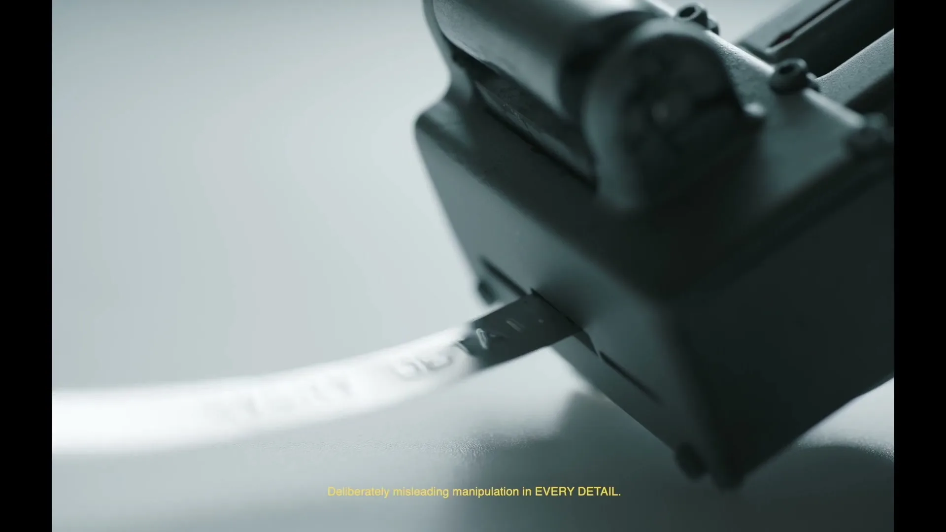 A close-up shot shows a label maker embossing the words "EVERY DETAIL" onto a white tape, with the machine itself in the foreground.