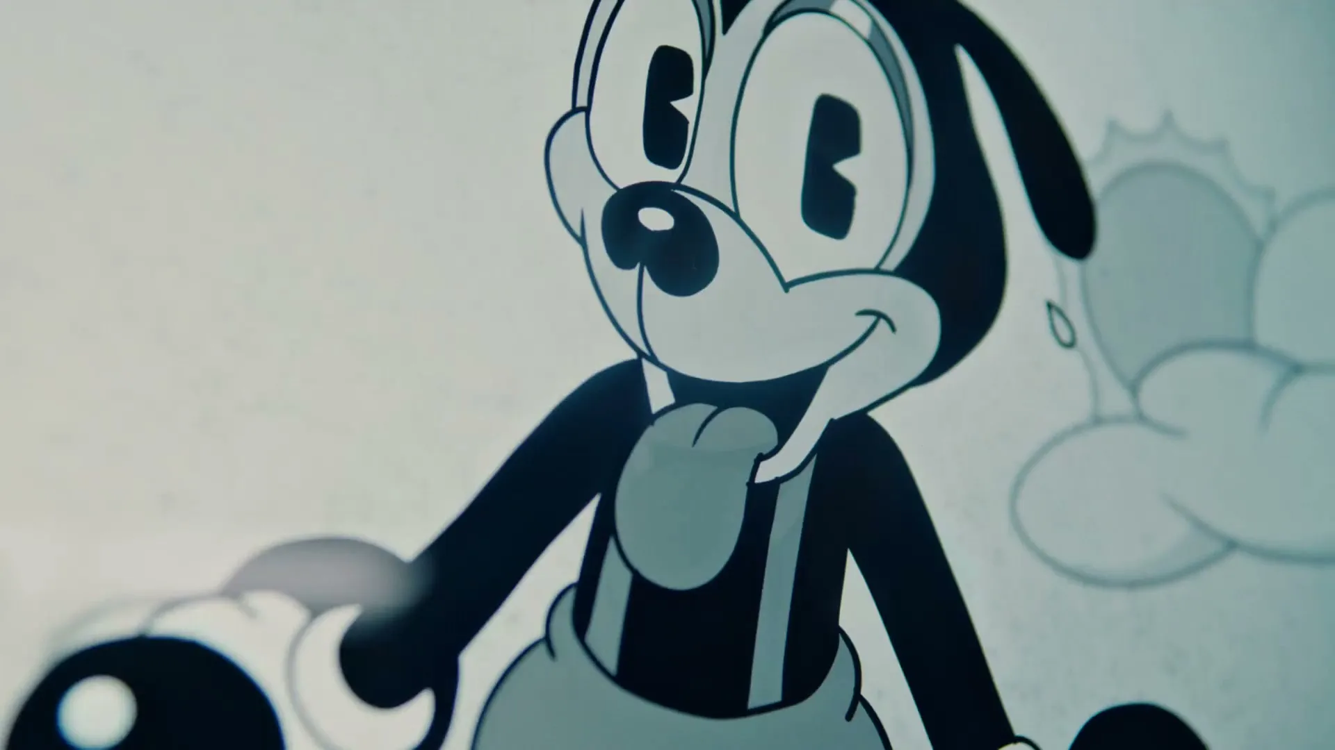 A black and white cartoon dog, reminiscent of early animation, smiles with its tongue out, as it transforms into a more modern, striped version.