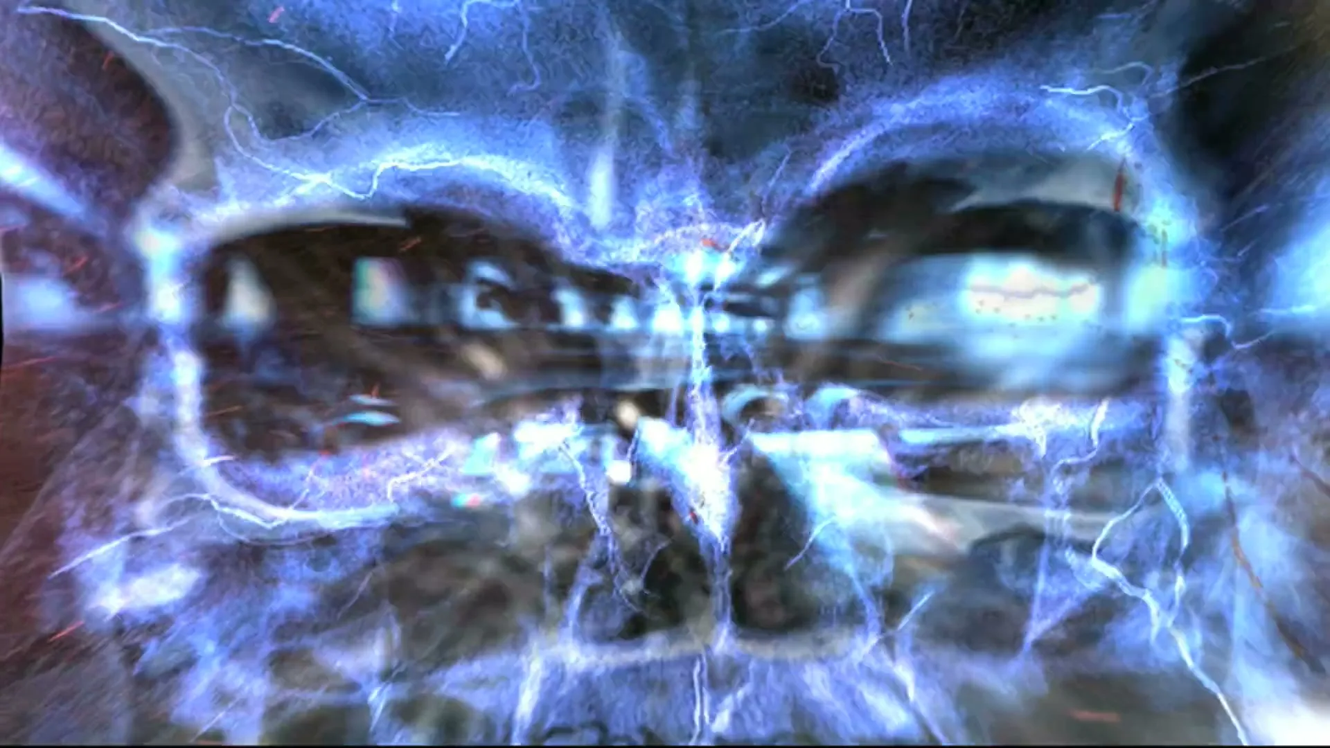 A stylized, abstract shot shows a car's interior distorted by glowing red and blue energy, suggesting intense speed or impact.