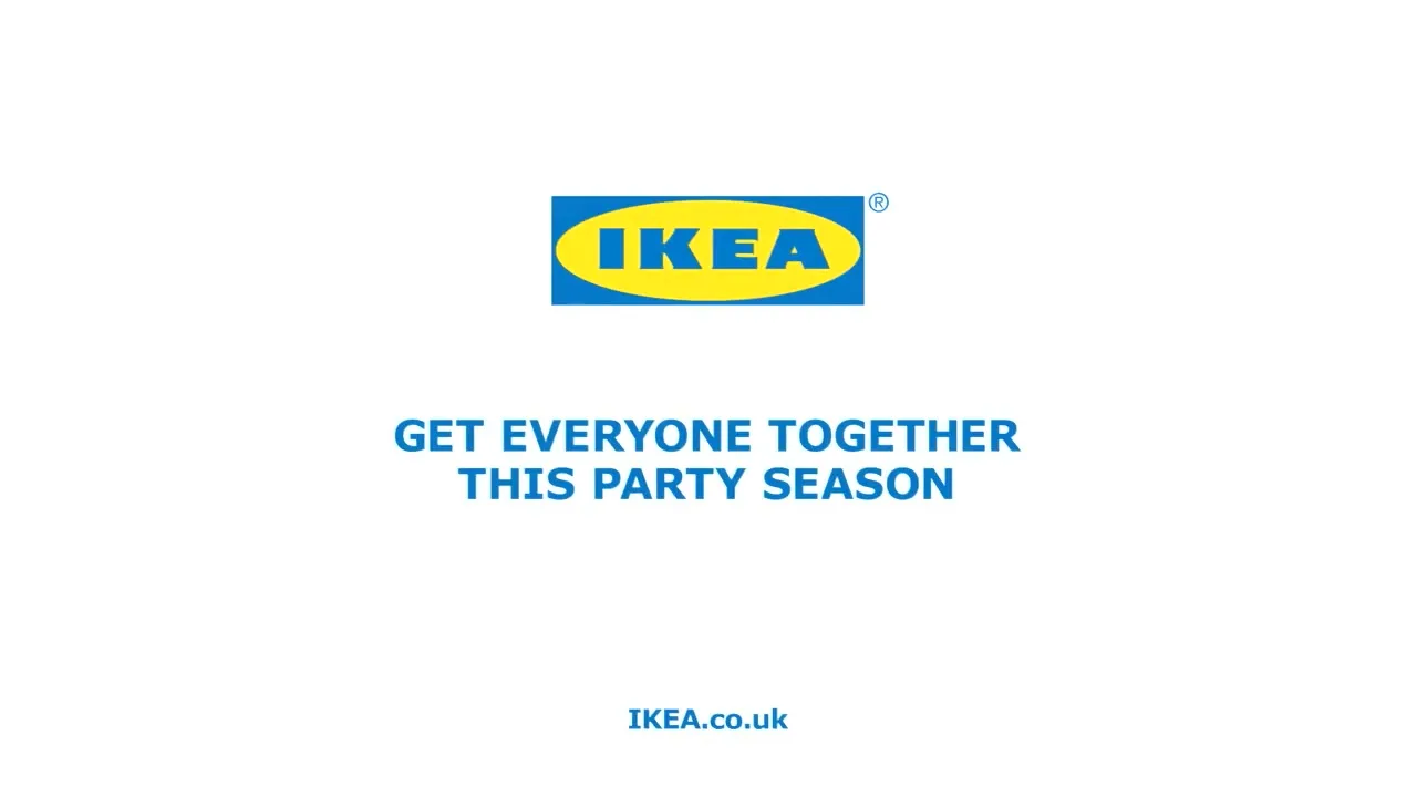 The IKEA logo and text "GET EVERYONE TOGETHER THIS PARTY SEASON" and "IKEA.co.uk" are displayed on a white background.