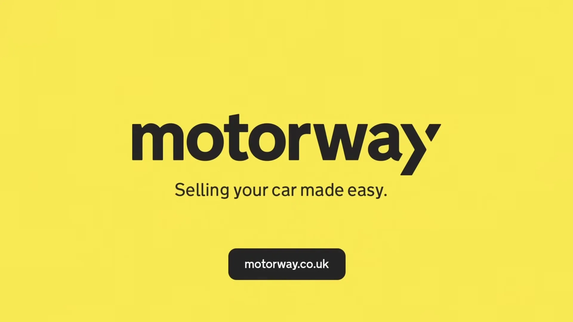 A yellow cloud of glitter and smoke dissipates to reveal the Motorway logo and tagline on a yellow background.