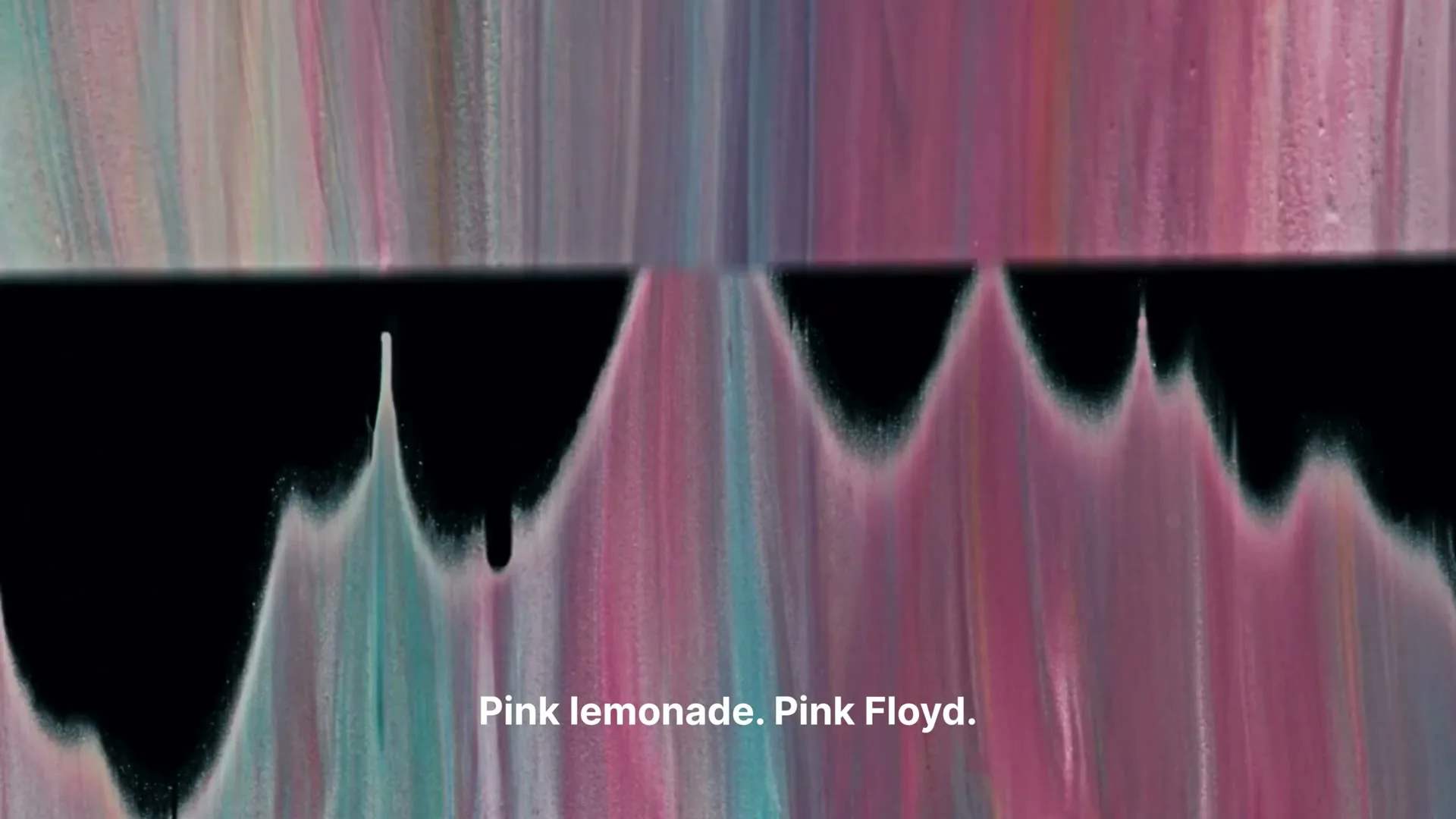 Pink and blue paint drips upwards, forming peaks and valleys against a black background, with text "Pink lemonade. Pink Floyd." at the bottom.