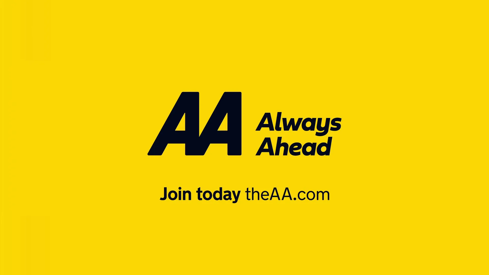The AA logo and slogan "Always Ahead" are displayed in black text on a bright yellow background, with a call to action below.