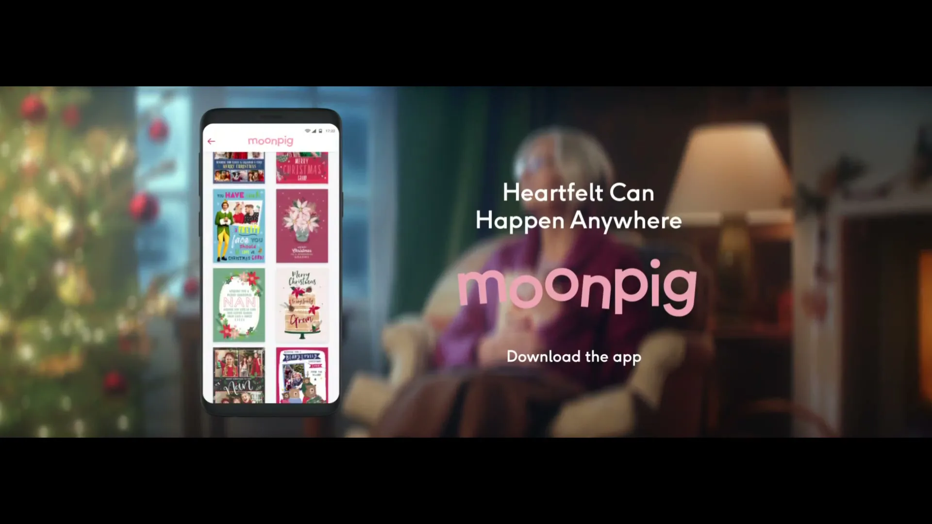 Moonpig "Heartfelt Can Happen Anywhere" (2019) commercial still
