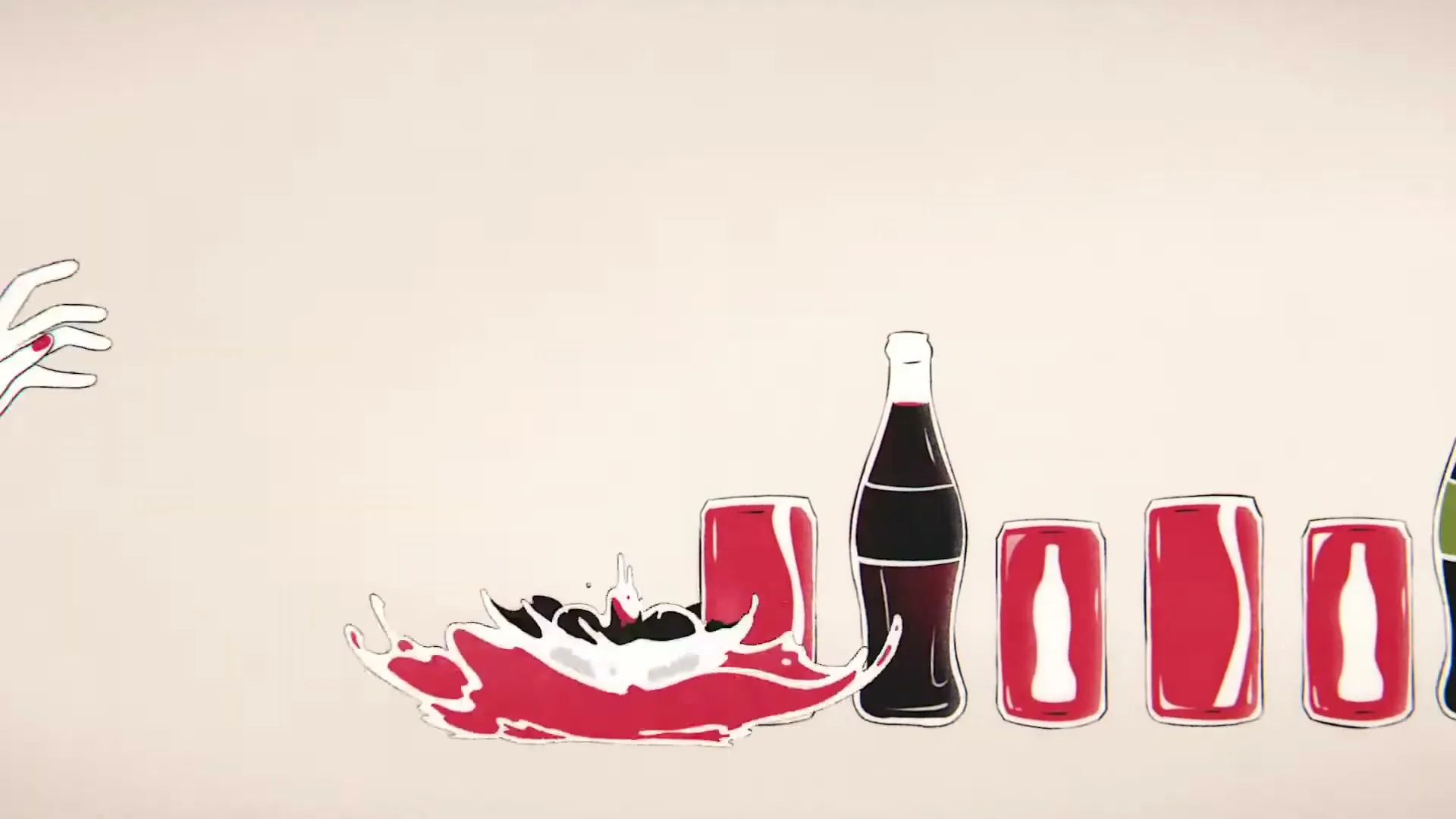 A cartoon woman in glasses and a polka dot dress holds a Coca-Cola bottle, then a diverse group of cartoon people appear and dance.