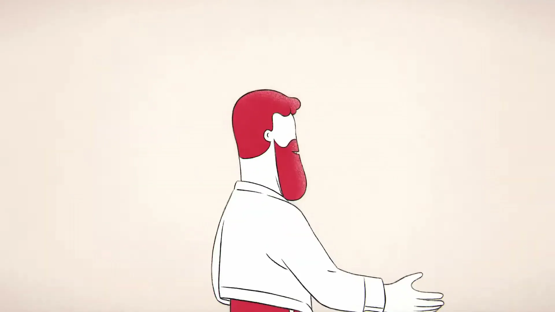 An animated man with a red beard and white shirt raises his arms, then a diverse group of animated characters appear, some holding Coca-Cola bottles.