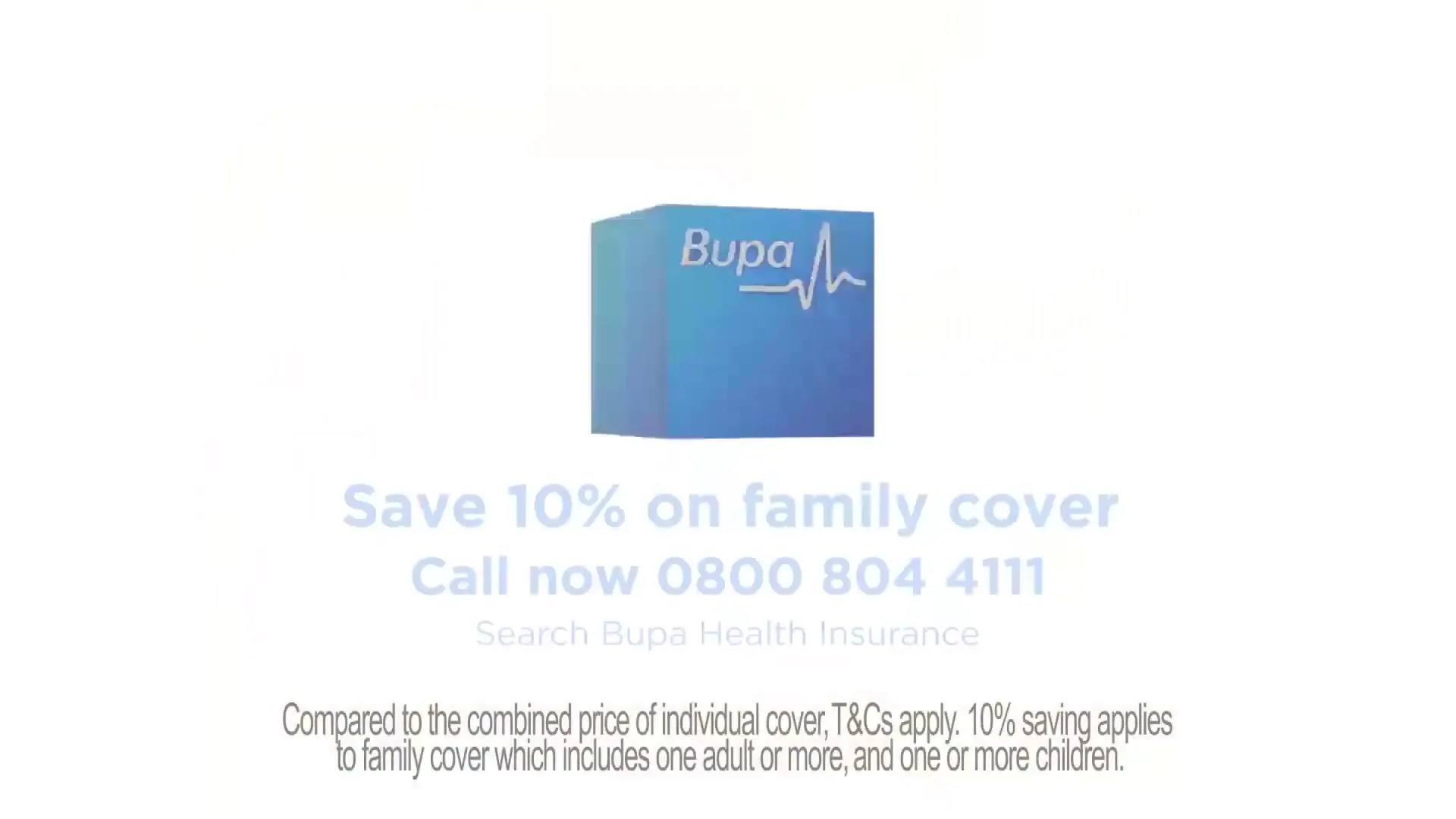 A mother and daughter hug in a brightly lit bedroom, transitioning to a white screen with the Bupa logo and text.