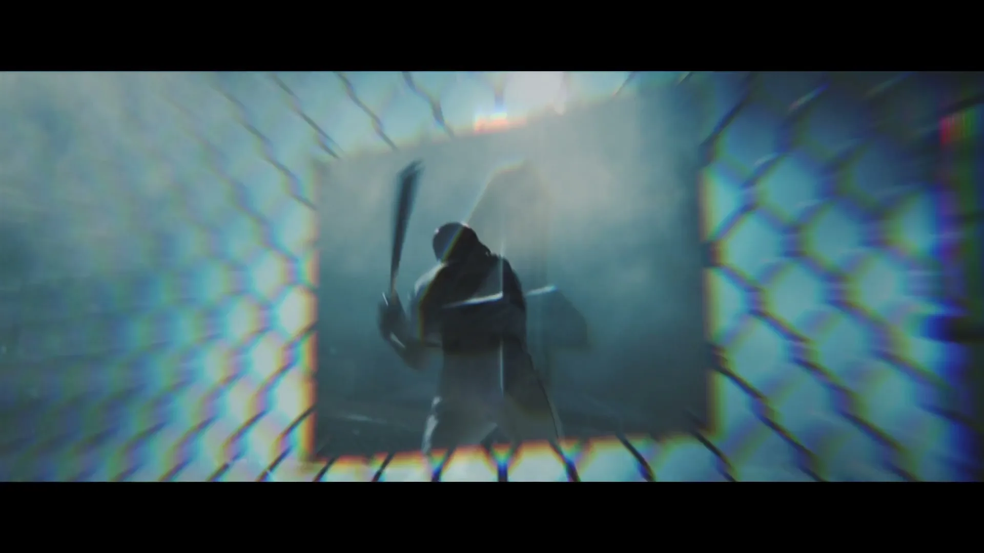A blurry shot of a metal plate with the number "2" on it, then a blurry figure of a person swinging a bat, then a blurry number "3" appears.