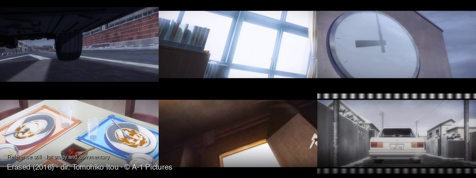 Erased background art — On a road in winter; Inside a bright room; On a building exterior; A dining table indoors; Inside a dark room; Snowy residential street