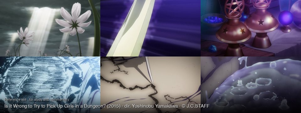 Is It Wrong to Try to Pick Up Girls in a Dungeon? background art — Under a cloudy sky; Against a dark purple background; A mystical alchemist's workshop; A dark, textured background; On a map; A dark, fluid environment