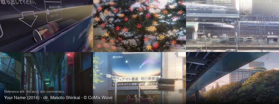 Your Name background art — Inside a vending machine; On a reflective water surface; A bustling train station; A dimly lit school hallway; Urban street, daytime; Under a bridge, urban forest
