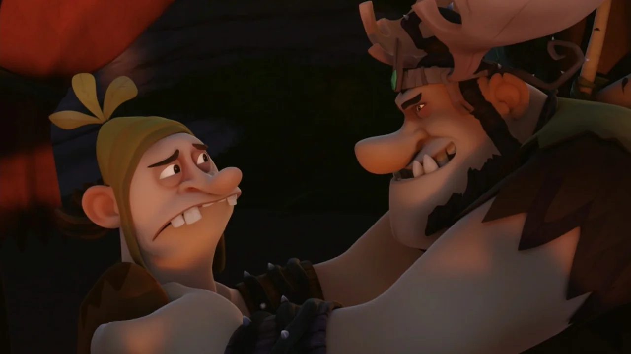 Troll: The Tale of a Tail (2018) movie still: medium — A stylized outdoor setting features two animated characters in close proximity. A larger,…