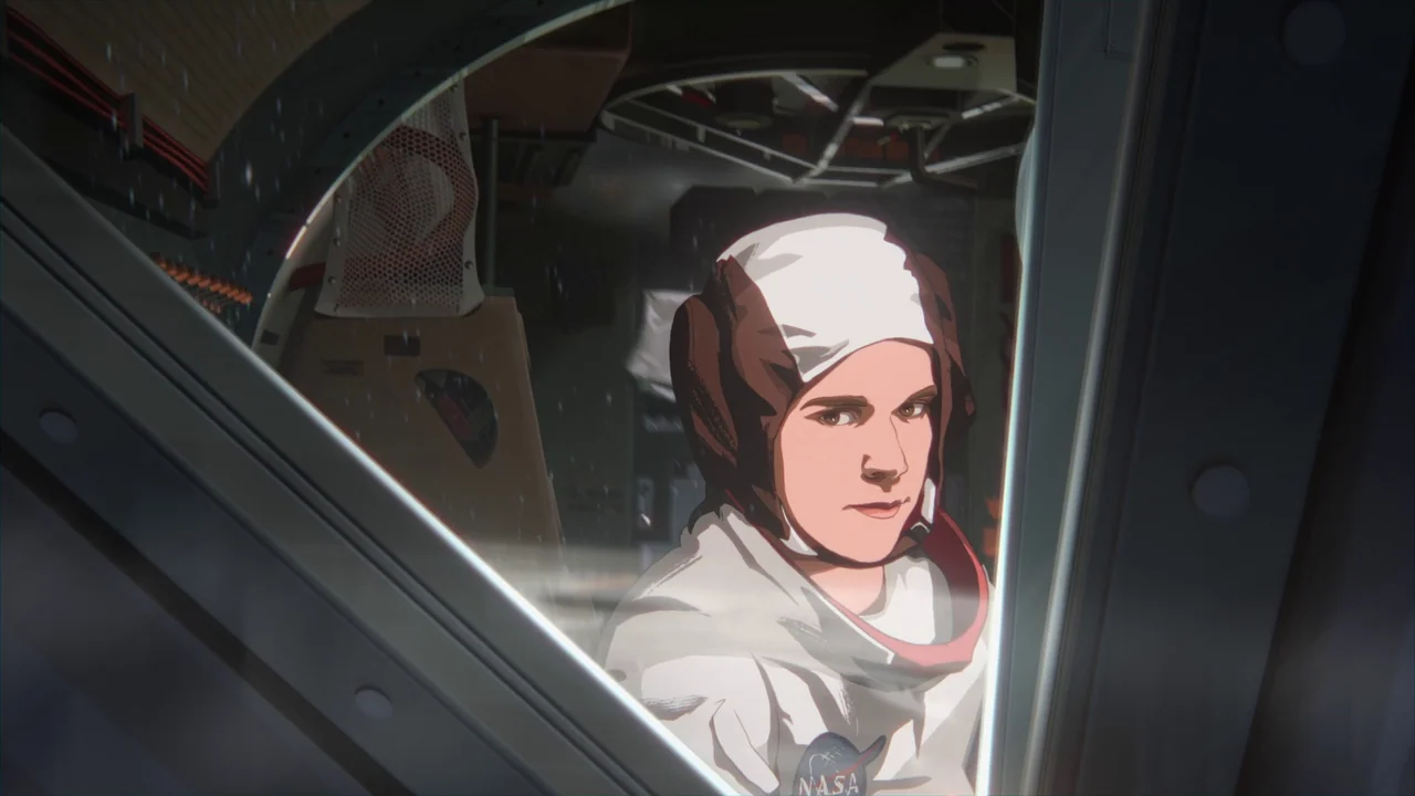 Apollo 10½: A Space Age Childhood (2022) movie still: medium — A close view inside a retro spacecraft with metallic surfaces and complex control…