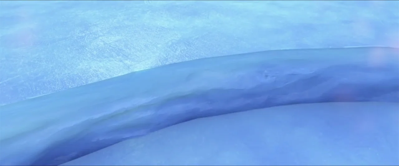 Boonie Bears: A Mystical Winter (2015) movie still: establishing — A wide view of a frozen, smooth blue ice surface under daylight. The texture of…