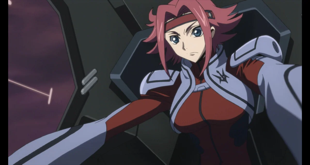 Code Geass: Lelouch of the Rebellion III - Glorification (2018) movie still: medium — A high-tech cockpit interior features dark metal panels and…