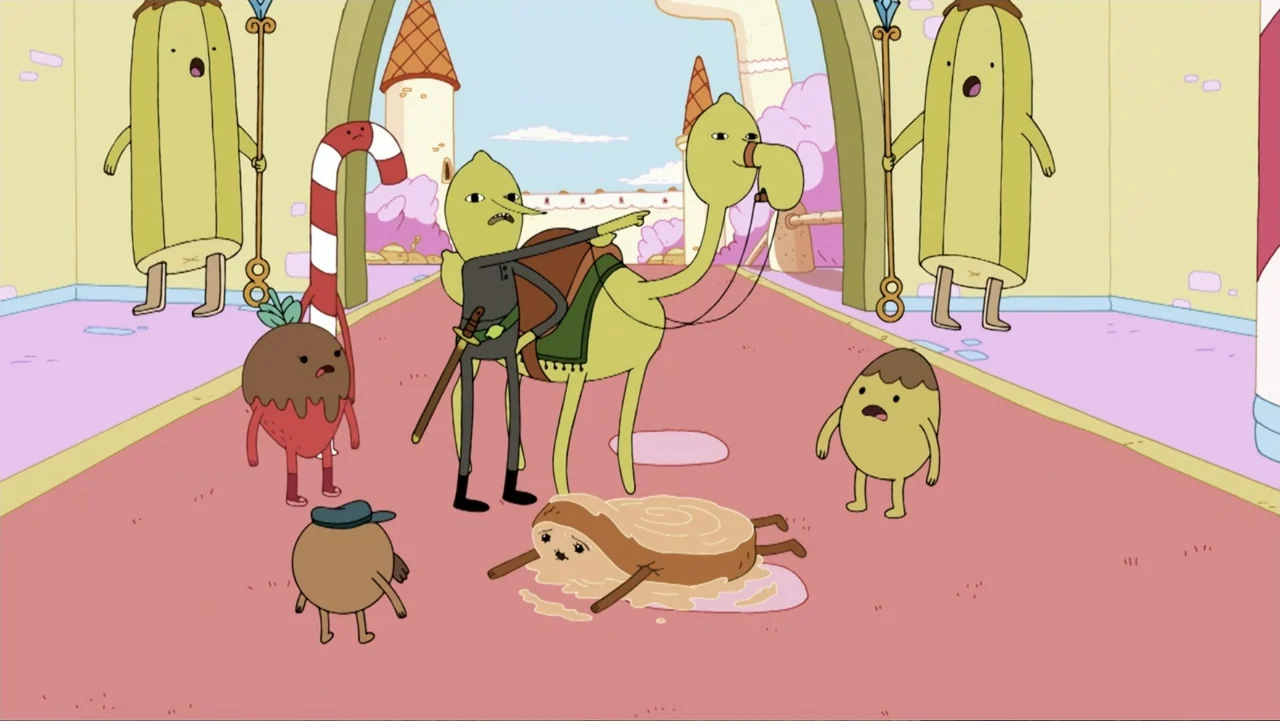 Cartoon Network: Animated Through the Years (2022) movie still: medium — A light-colored courtyard is surrounded by stone archways and pink foliage.…