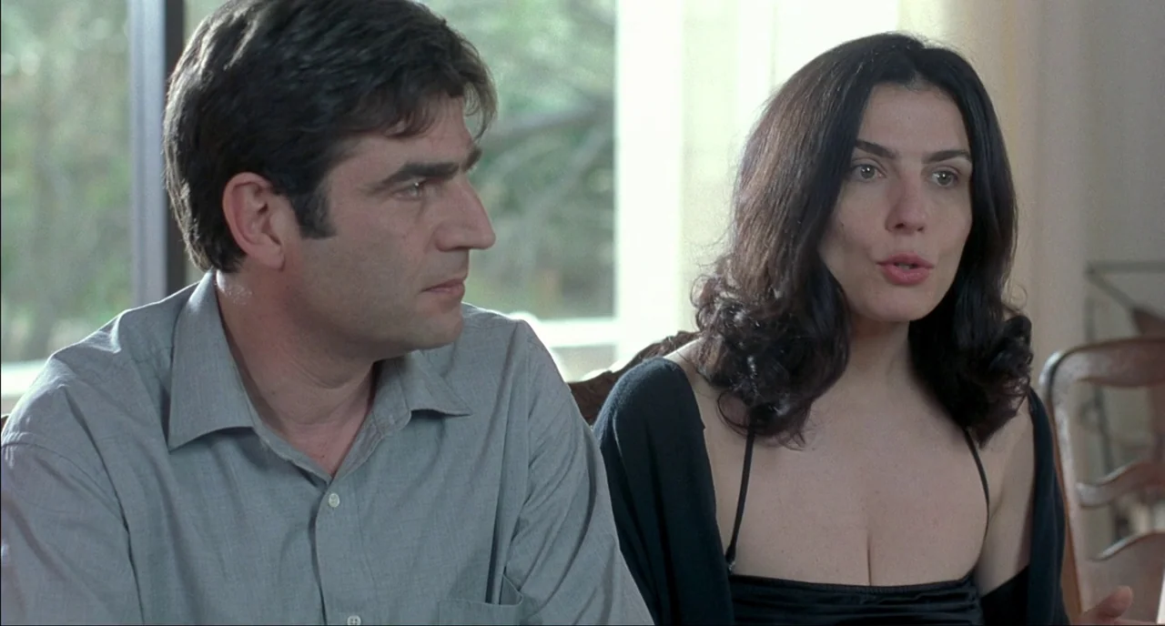 Fat Girl (2001) movie still: medium — A sunlit room with a large window in the background creates a bright environment. A man in a grey shirt looks…