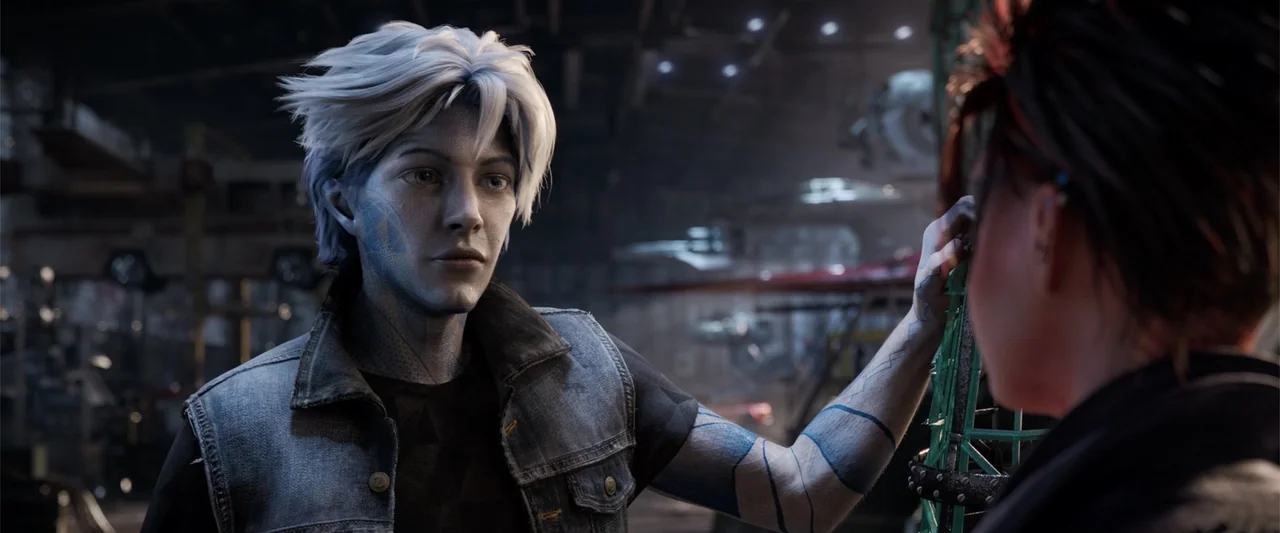 Ready Player One (2018) movie still: medium — A dimly lit industrial workshop filled with scattered machinery and metallic parts in the background.…