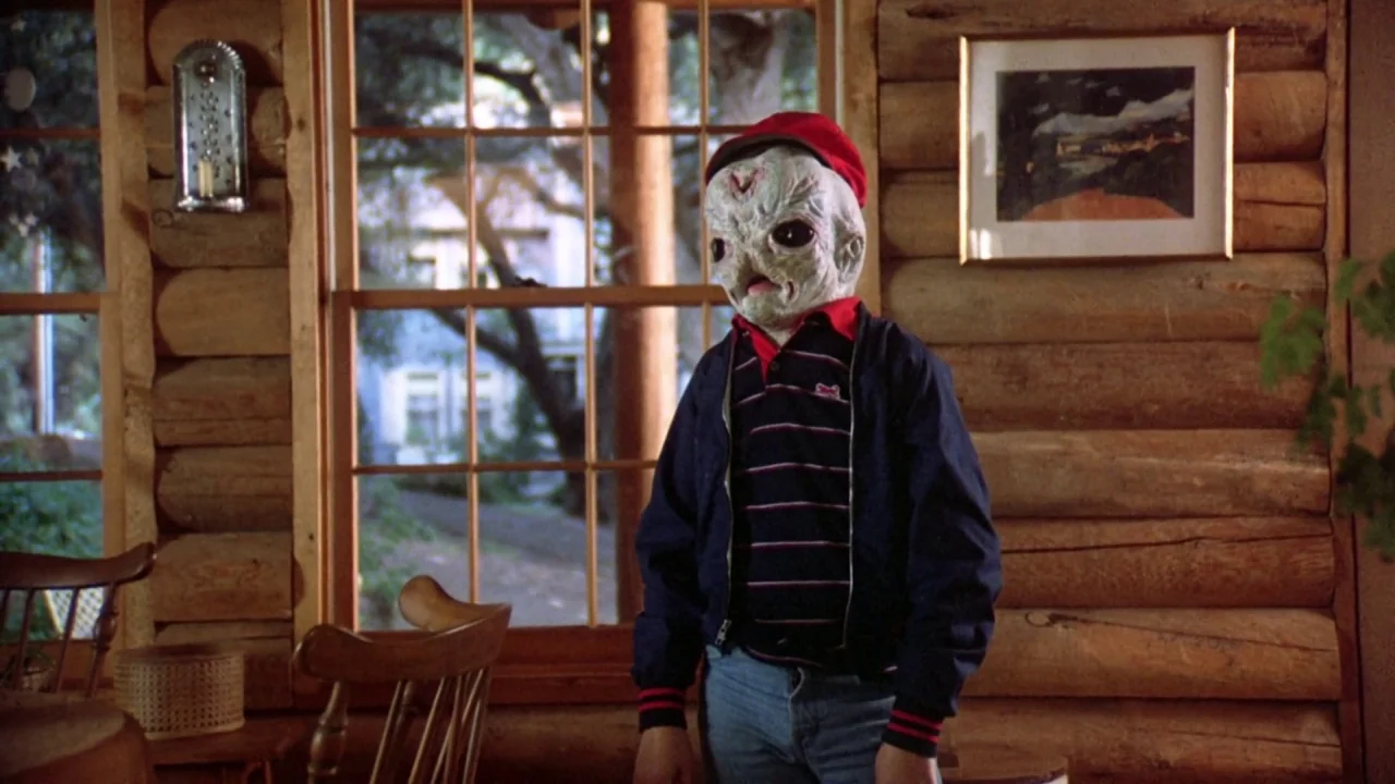 Friday the 13th: The Final Chapter (1984) movie still: medium — The interior of a log cabin features horizontally stacked wooden logs as walls. A…