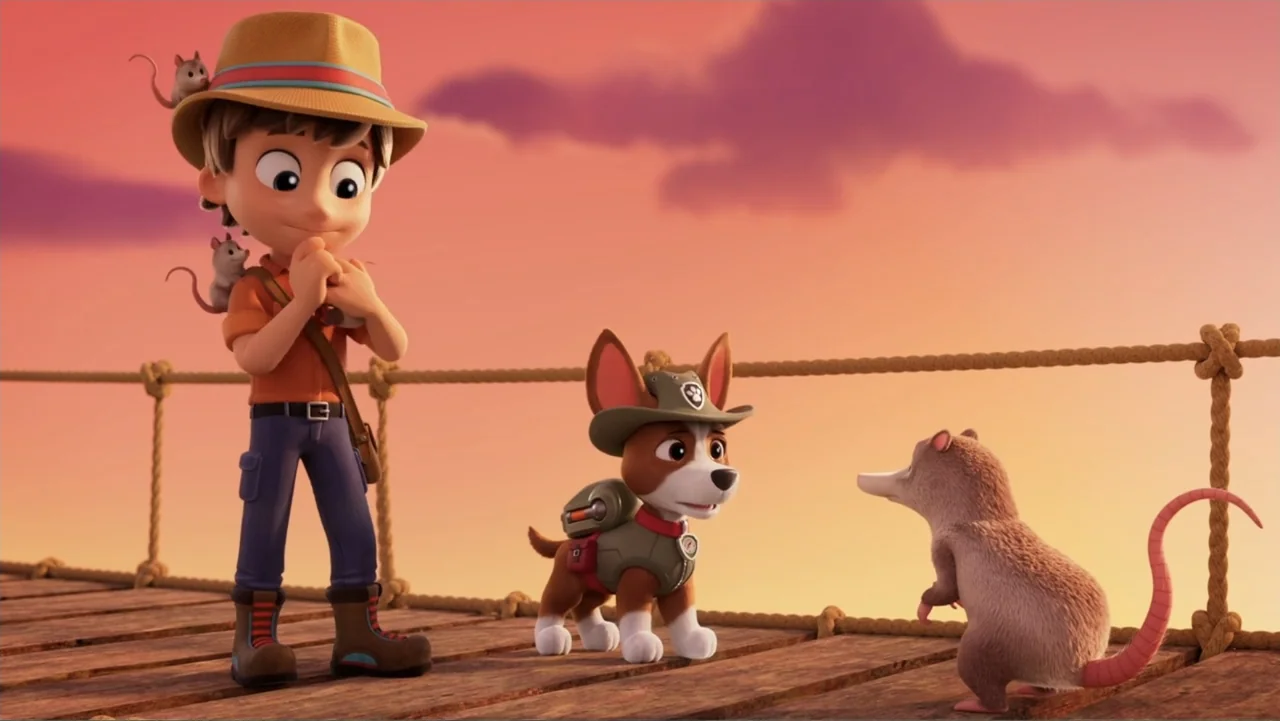 Valiente: A Tracker Story (2025) movie still: medium — A wooden boardwalk extends toward a horizon illuminated by a vibrant sunset. A young boy in…