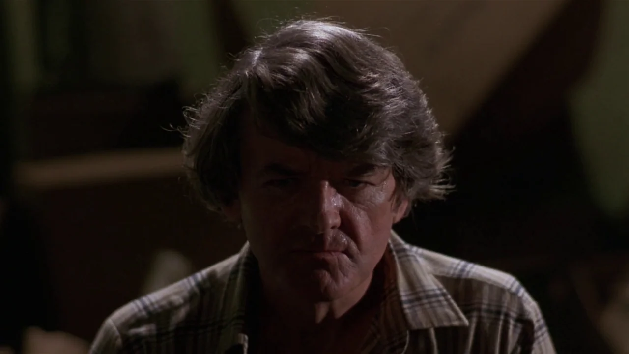 Creepshow (1982) movie still: closeup — A dimly lit interior space features a man captured in a close-up shot. The subject faces the camera directly…