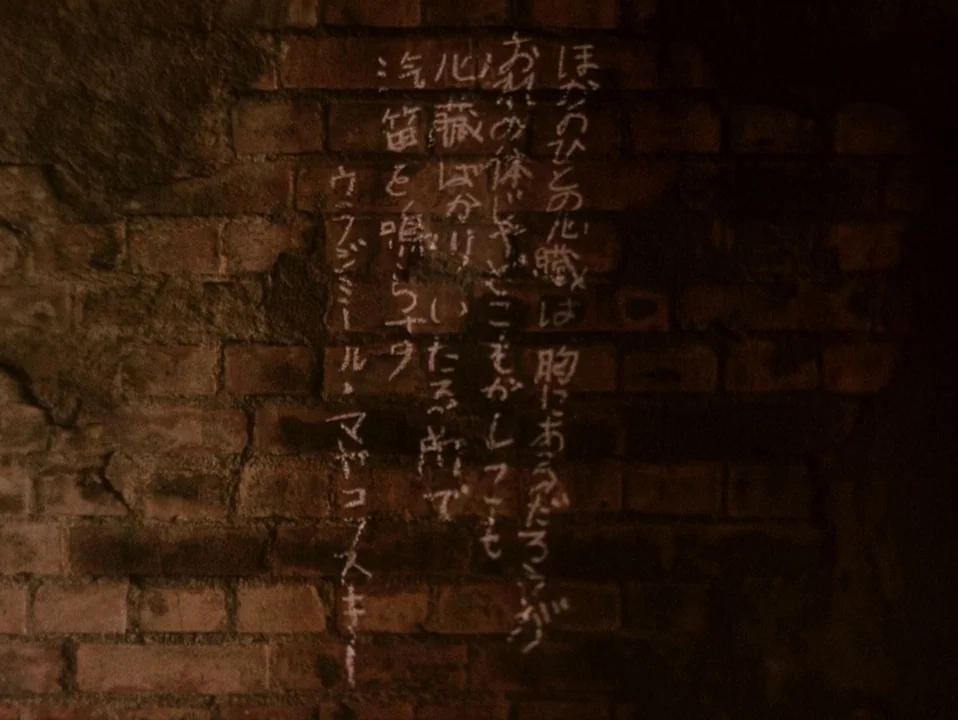 Throw Away Your Books, Rally in the Streets (1971) movie still: closeup — A dark, textured brick wall forms the entire visual field of this frame.…