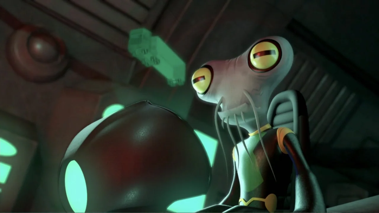 Ben 10: Destroy All Aliens (2012) movie still: medium — A dimly lit technological interior features metallic walls and glowing control interfaces.…