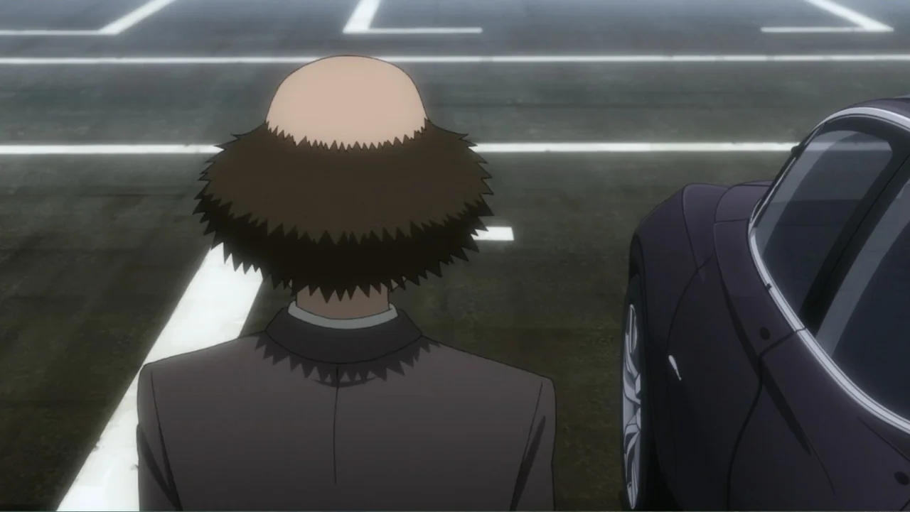 Ghost in the Shell: The New Movie (2015) movie still: medium — A man stands in an asphalt parking lot painted with white parking space lines. The…