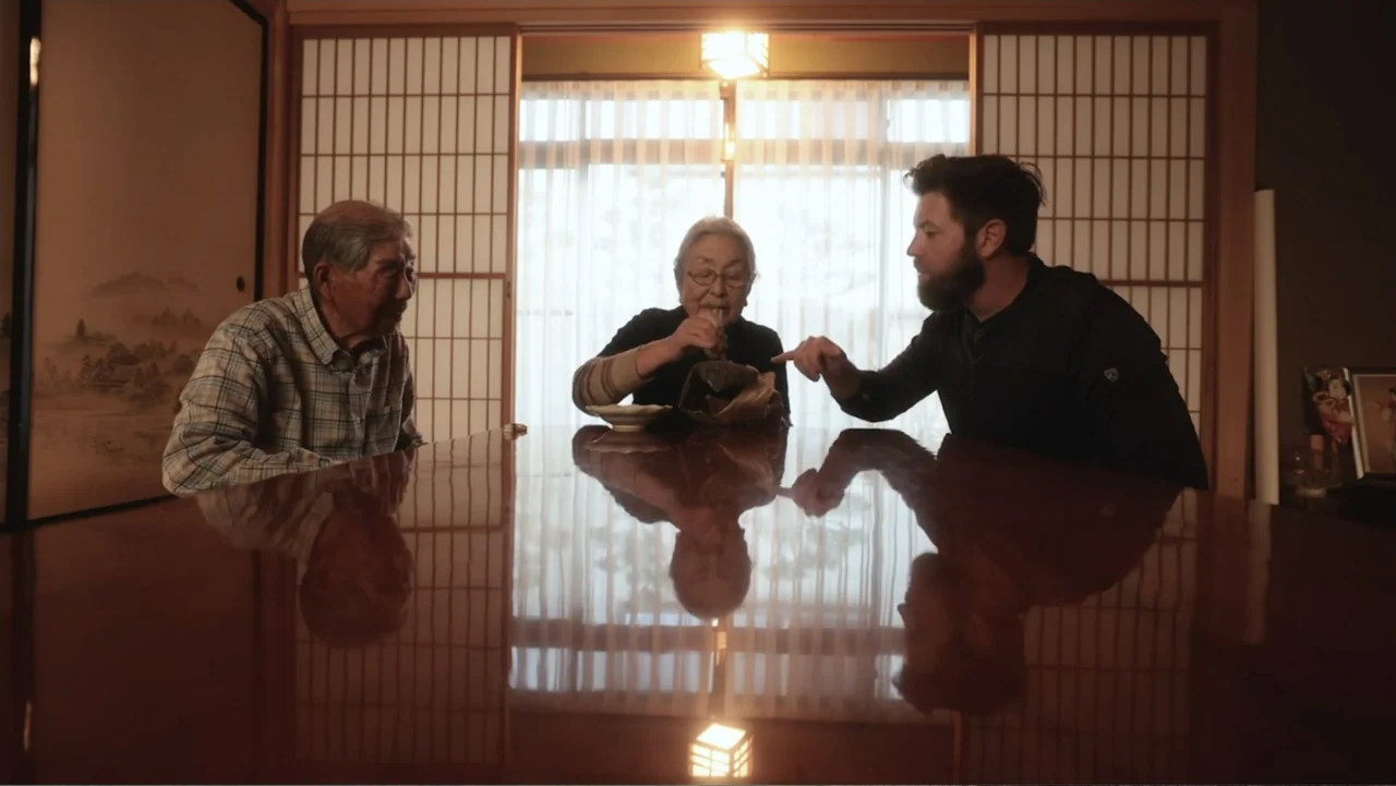 Alien Sharks: Ghosts of Japan (2024) movie still: medium — A traditional Japanese-style room featuring shoji screens and a highly reflective dark…